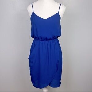 Everly blue adjustable spaghetti strap elastic waist dress, size small.